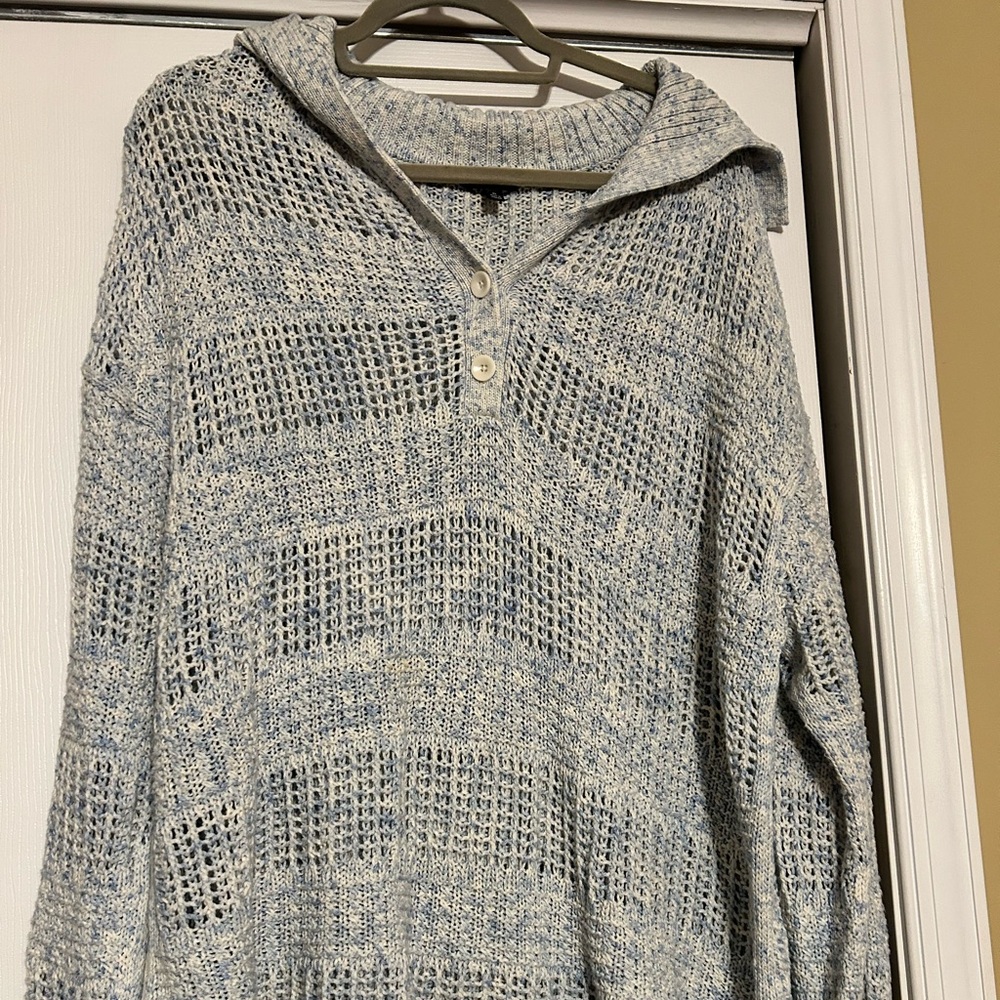 Talbots Open-Knit sailor Hooded Sweater in Heathered Light Blue